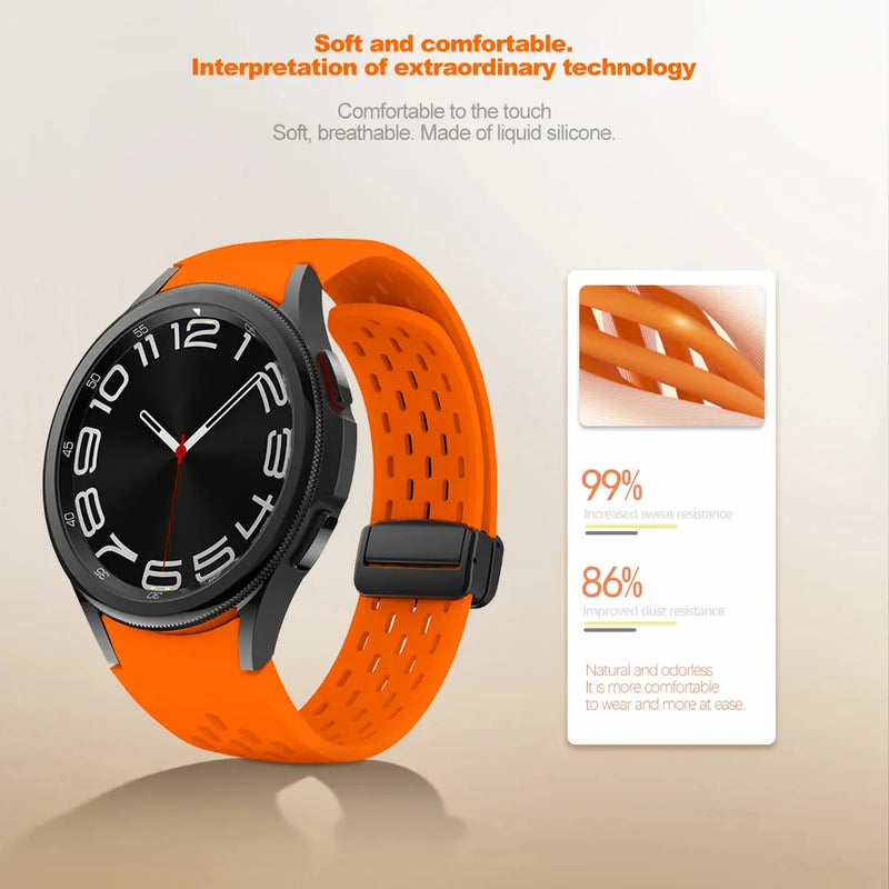 Silicone Strap for Samsung Galaxy Watch 7, 6, 5, 4 – 40mm, 44mm, 5 Pro 45mm, Magnetic Buckle Band CAOWTAN