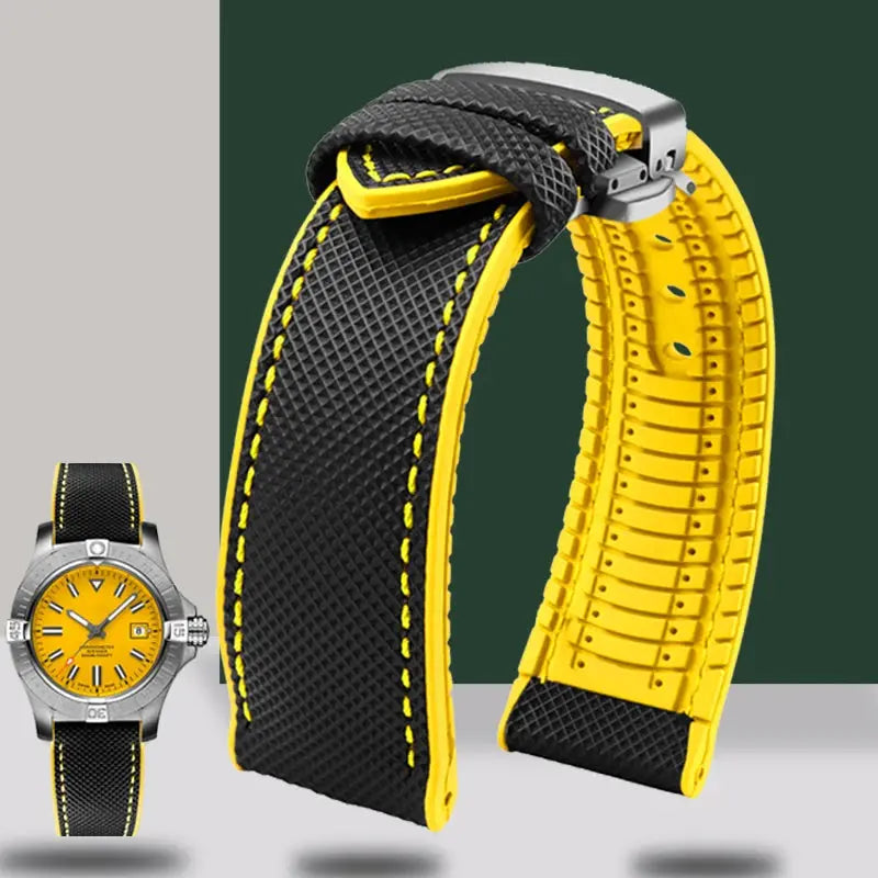 Soft Nylon Fluoro Rubber Watchband for Breitling, Citizen, Tissot, Omega – 20mm, 22mm, 23mm, 24mm STRAPS