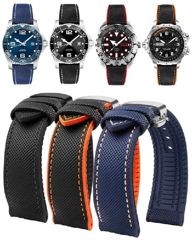 Soft Nylon Fluoro Rubber Watchband for Breitling, Citizen, Tissot, Omega – 20mm, 22mm, 23mm, 24mm STRAPS