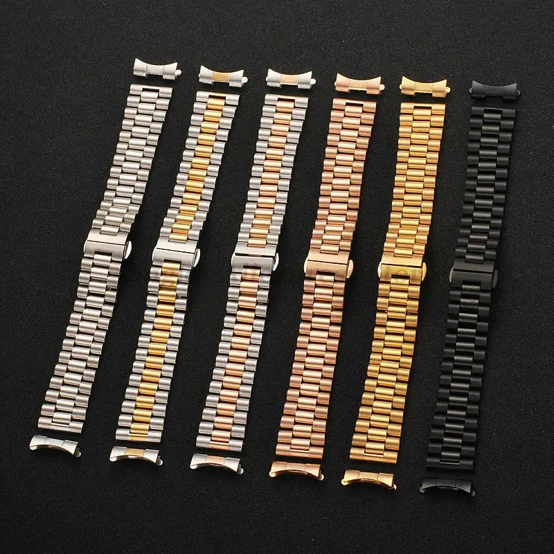 Solid Stainless Steel Watch Band 12-22mm Curved Arc Link Bracelet - STRAPS