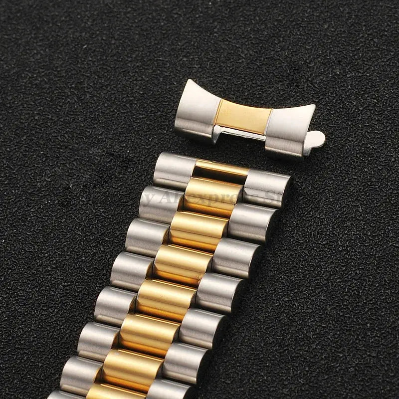 Solid Stainless Steel Watch Band 12-22mm Curved Arc Link Bracelet - STRAPS