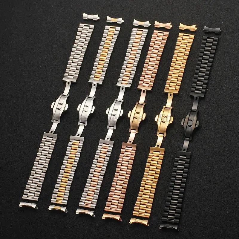 Solid Stainless Steel Watch Band 12-22mm Curved Arc Link Bracelet - STRAPS