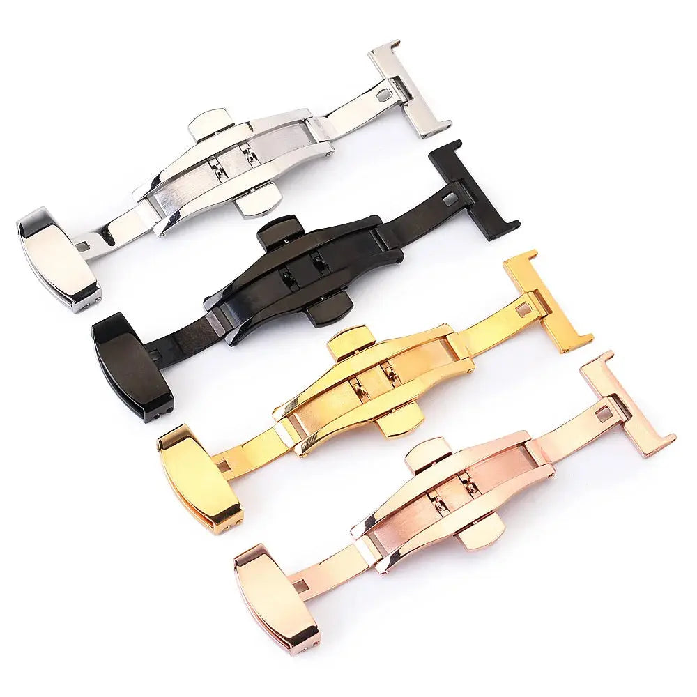 Stainless Steel Butterfly Buckle Watch Band 10-24mm, Polished Clasp V1-V9 - STRAPS