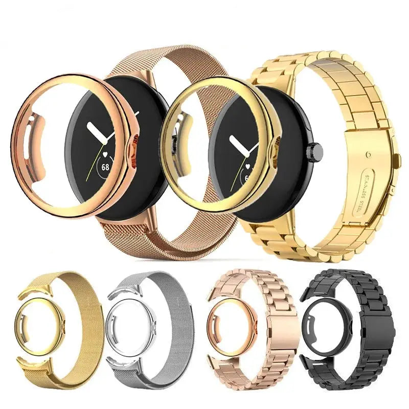 Stainless Steel Case Band for Google Pixel Watch 2/1 – Full Protective Cover & Metal Strap STRAPS