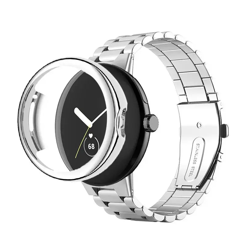 Stainless Steel Case Band for Google Pixel Watch 2/1 – Full Protective Cover & Metal Strap STRAPS