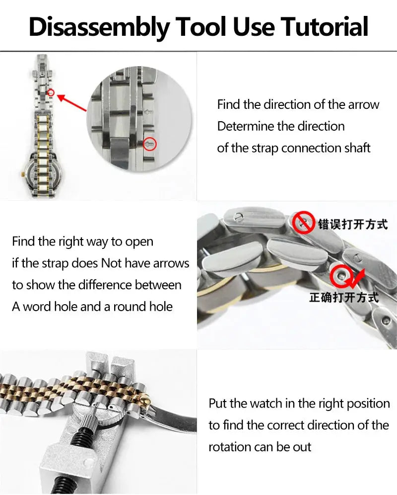 Watch Band Link Pin Remover Tool Kit with 3 Extra Pins, Metal, Fits up to 30mm Bands - STRAPS