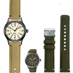 Waterproof Nylon Canvas & Leather Watch Strap for TIMEX, Citizen, Hamilton - 20mm, Khaki Watchband - STRAPS