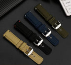 Waterproof Nylon Canvas & Leather Watch Strap for TIMEX, Citizen, Hamilton - 20mm, Khaki Watchband - STRAPS
