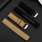 Waterproof Nylon Canvas & Leather Watch Strap for TIMEX, Citizen, Hamilton - 20mm, Khaki Watchband - STRAPS