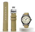 Waterproof Nylon Canvas & Leather Watch Strap for TIMEX, Citizen, Hamilton - 20mm, Khaki Watchband - STRAPS