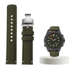 Waterproof Nylon Canvas & Leather Watch Strap for TIMEX, Citizen, Hamilton - 20mm, Khaki Watchband - STRAPS