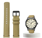 Waterproof Nylon Canvas & Leather Watch Strap for TIMEX, Citizen, Hamilton - 20mm, Khaki Watchband - STRAPS