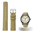 Waterproof Nylon Canvas & Leather Watch Strap for TIMEX, Citizen, Hamilton - 20mm, Khaki Watchband - STRAPS